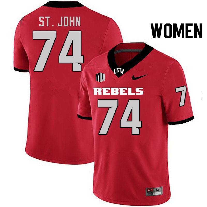 Women #74 Jalen St. John UNLV Rebels College Football Jerseys Stitched-Scarlet